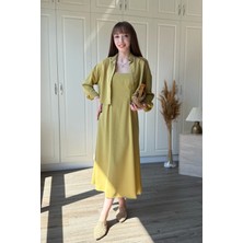 Dilay Gökoğlu Butik Göğsü Drape Detaylı Gömlek Elbise Hardal Takım