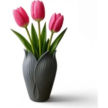 Lotus 3D Dekorati̇f Vazo 18 cm Gri