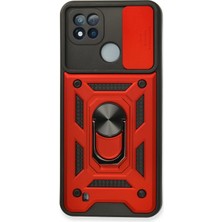 Mey Ithalat®  Realme C11 2021 Kılıf Pars Lens Yüzüklü Silikon - Kırmızı