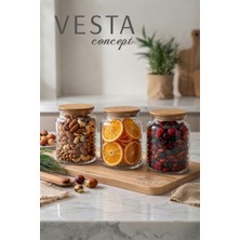 Vesta Concept 3 Adet Vakumlu Bambu Kapaklı Sızdırmaz Cam Kavanoz Seti - 620 ml