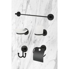 Empressco Siyah 5'li Set Uzun Havluluk/diş Fırçalık/çatal Askı/sabunluk/tuvalet Kağıtlığı Wc