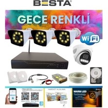 3 Dış 1 Iç 4 Kameralı Gece Renkli Wıfı Ozellikli 500 GB HDD Dahil Güvenlik Kamera Seti