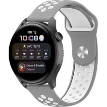 Mey Ithalat®  Watch 20MM Spor Delikli Kordon - Gri-Beyaz