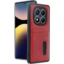 Mey Ithalat®   Redmi Note 14 Pro 5g Kılıf Sara Kartvizitli Deri Kılıf - Kırmızı
