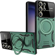 Mey Ithalat®  Samsung Galaxy S25 Ultra Kılıf Joy Lens Standlı Kapak - Koyu Yeşil