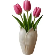 Lotus 3D Dekorati̇f Vazo 18 cm 18 cm Beyaz