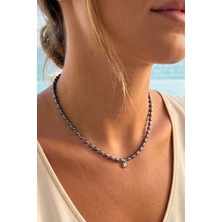 Ose Shop Siyah Inci 925 Ayar Gümüş Nazar Boncuğu Detaylı Kolye