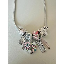 Rasa Gümüş Kaplama Çoklu Charm Detaylı Stil Kolye
