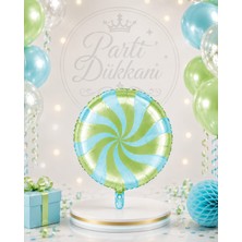 Parti Dükkanı Yeşil Mavi Şeker Folyo Balon 53X47 cm Helyum Uyumlu Bonibon Desenli Yuvarlak Doğum Günü Parti Balonu
