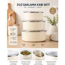 Qussine Emaye 3lü Saklama Kabı Seti Krem Renk İçi Siyah Emaye