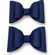 Glitter Detaylı Fiyonk Saç Tokası 2'li Set 6x3 cm Lacivert Simli