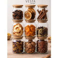Vesta Concept 9 Adet Vakumlu Bambu Kapaklı Sızdırmaz Cam Kavanoz Seti - 620 ml