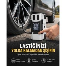 Tech Butiq Araç Lastik Şişirme Pompası ve Akü Takviye Powerbank Bir Arada Yeni Nesil