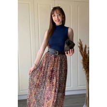 Dilay Gökoğlu Butik Dik Yaka Yumuşak Buzzy Kumaş Lacivert Body