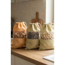 Empressco 3 Adet Bakliyat Kesesi Büyük Boy 24X34 cm Erzak Kuru Gıda Saklama Kabı Torbası Fileli Bez Bohem-Set