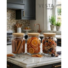 Vesta Concept 3 Adet Vakumlu Bambu Kapaklı Sızdırmaz Cam Kavanoz Seti - 920 ml