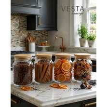 Vesta Concept 4 Adet Vakumlu Bambu Kapaklı Sızdırmaz Cam Kavanoz Seti - 920 ml