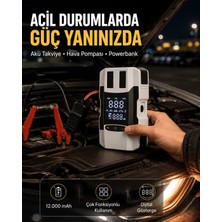 Tech Butiq Dijital Ekranlı Araç Pompası Akü Takviye Powerbank 12.000 Mah Yeni Nesil