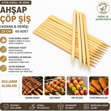ForWhat Büro Ev Ofis Mangal Keyfi Için 60ADET 25CM Ahşap Geniş Adana Kebap Çöp Şiş Seti
