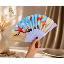 Ry Collections Plaj ve Deniz Temalı  Sandalye Görsellerle Süslenmiş Katlanabilir El Yelpaze
