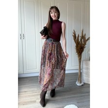 Dilay Gökoğlu Butik Desenli Kemerli Midi Tül Etek