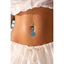 Sacce Scarves & Accessories Çiçek Model Mavi Taşlı Çelik Göbek Piercing