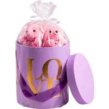 Grand Concept Store  Mor "love" Yazılı Silindir Kutulu Ikili Peluş Ayıcık Hediyelik