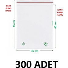 MTKardeşler 300 Adet 35X40+5 cm Şeffaf Yeşil Geri Dönüşümlü Yapışkanlı Naylon Poşet 35X45 Bantlı Yeşil Dönüşüm Poşet