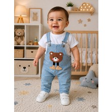 Baby Buu Baç- Ayıcık Kabartmalı Kot Salopet Takım / T-Shirt-Salopet 2li Takım