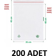MTKardeşler 200 Adet 35X40+5 cm Şeffaf Yeşil Geri Dönüşümlü Yapışkanlı Naylon Poşet 35X45 Bantlı Yeşil Dönüşüm Poşet