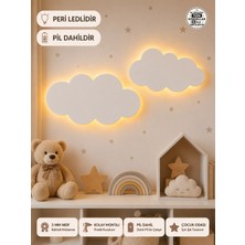 Windly Concept 2'li LED Işıklı Bulut Duvar Süsü Mdf Bebek Odası Dekoru Çocuk Odası Dekorasyonu Pil Dahil
