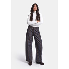It's Basic Kadın Kahve Çizgili 1W6-7 Barrel Fit Bol Kesim Tasarım Denim Pantolon