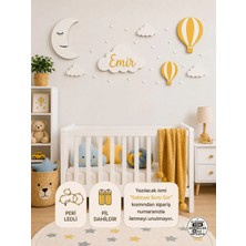 Windly Concept Kişiye Özel LED Işıklı Bulut Isimlik Ay Balon Bebek Odası Duvar Süsü Mdf Çocuk Odası Dekorasyonu Pil Dahil