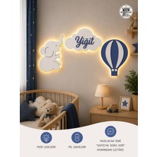 Windly Concept Kişiye Özel Bebek Odası Isimlik LED Işıklı Fil Balon Bulut Kapı Süsü Ahşap Duvar Süsü