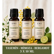E.M.S YASEMİN - MİMOZA - BERGAMOT  Esansiyel Uçucu Yağ Buhurdanlık Yağı Difüzör Esansı Oda Kokusu Esansı MUM ESANSI 3 X 10 ML.
