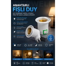 Derwell 2 Adet Anahtarlı Fişli Duy; E27 Standart Ampul Uyumlu Priz Tipi Gece Lambası Aparatı (Doğrudan Priza Takılan Açma Kapama Düğmeli Portatif Pratik Duvar Aydınlatma Adaptörü, Beyaz Renk Ekonomik Plastik)