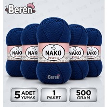 Nako Pırlanta - 04253 Lacivert - 5'li Paket - 100GR/225M - El Örgü Ipi - Amigurimi-Hırka- Kazak- Şal-Bebek Ipi