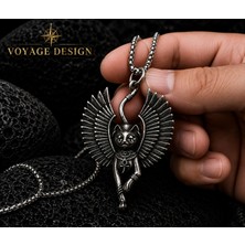 Voyage Accessory Paslanmaz Çelik Antik Mısır Mitolojik Kanatlı Tanrıça Bastet Sfenks Kedi Kolye