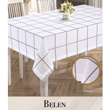 155X220 cm Keten Masa Örtüsü Belen Model Krem Yemek Masası Örtüsü Şık Salon Dekoru