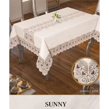 Ceki Home Parlak Keten Masa Örtüsü Tablecloth 160x260 cm Yemek Masası Örtüsü Sunny Model Krem-Gold