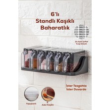 Empressco 1182 6 Lı Standlı Kendinden Yapışkanlı Kapaklı Kaşıklı Baharatlık Takımı -Etiketli Baharatlık