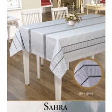 Sahra Model Gri 160X220 cm Polyester Ajurlu Keten Masa Örtüsü Tablecloth Şık Tasarım