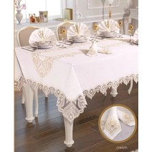 Ceki Home Kartanesi Gardenya Keten Yemek Takımı Masa Seti 12 Kişilik 26 Parça 160 × 220 cm Runner Set Krem