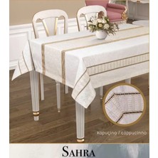 Ceki Home Polyester Ajurlu Keten Masa Örtüsü Tablecloth 160x220 cm Dantelli Yemek Masası Örtüsü Sahra Model Kapicino