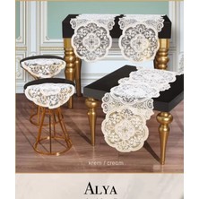 Ceki Home Salon Takımı 5 Parça Dantelli Masa Örtüsü Runner Seti Alya Model No124 - Krem