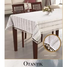 Ceki Home 150x260 cm Otantik Krem Pamuklu Masa Örtüsü Modern Şık Yemek Masası Dekoru