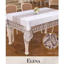 Ceki Home 160x260 cm Elena Model Krem-Gold Keten İşlemeli Dantelli Zarif Masa Örtüsü