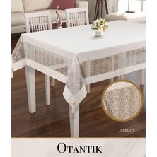 Ceki Home Keten İşlemeli Masa Örtüsü 160x260 cm Dantelli Yemek Masası Örtüsü Otantik Model Krem
