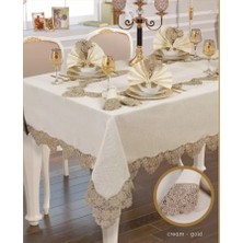 Ceki Home El İşi Angles Flora 17 Parça 8 Kişilik165 × 265 cm Krem-Gold Masa Takımı