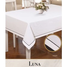 Keten Masa Örtüsü Luna Model Krem 160X260 cm Modern Şık Ev Tekstili